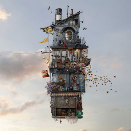Flying house bricabrac by laurent chéhère