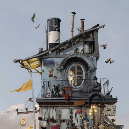 Flying house bricabrac by laurent chéhère