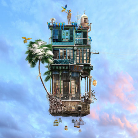The bird charmer is part of the flying houses series by laurent chéhère